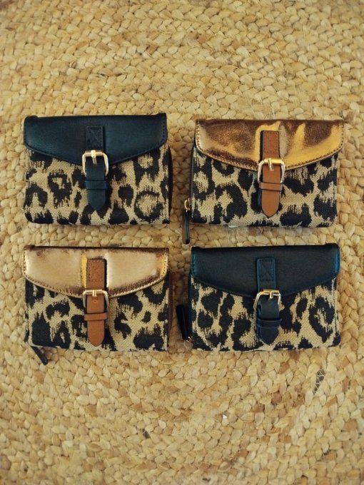 ​Porte-Monnaie Compact & Chic - Léopard Bi matière