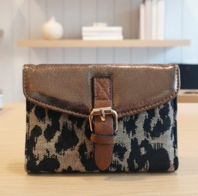 ​Porte-Monnaie Compact & Chic - Léopard Bi matière