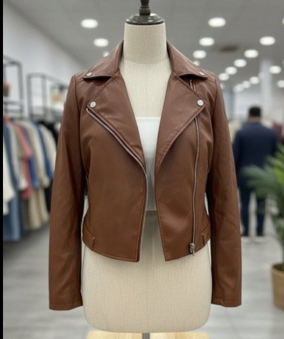 ​Blouson Motard Camel Simili-Cuir