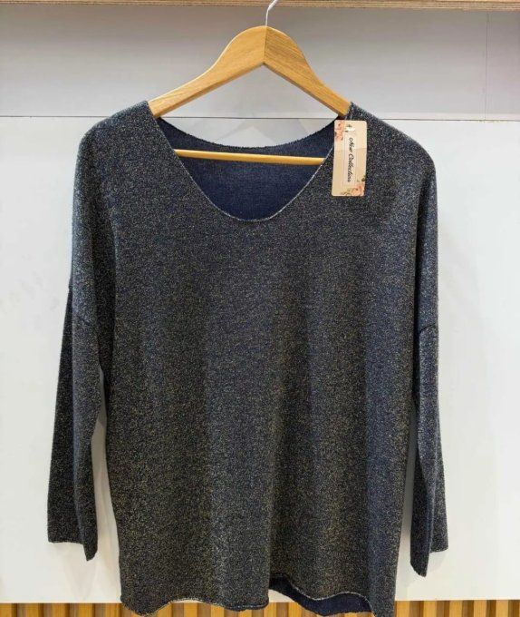 Pull Manches Longues – Maille Lurex Scintillant et Col V