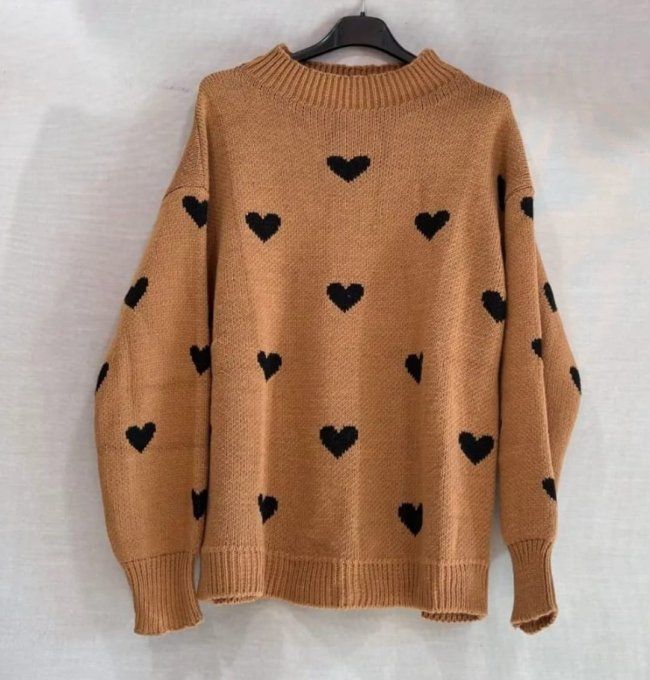 Pull Doux Oversize à Motif Cœurs Noirs ?