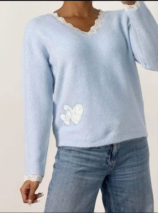 Pull Douillet Ciel et Cœurs de Dentelle