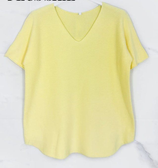 Pull Col V Manches Courtes jaune