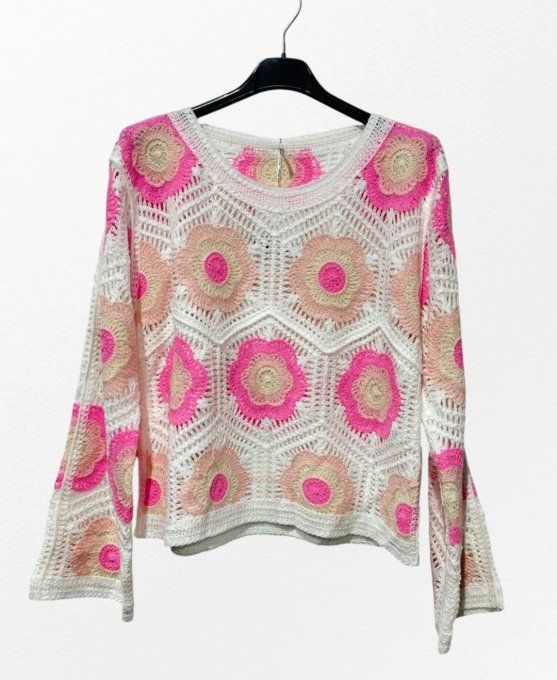 Pull en Crochet & Motifs Fleurs Rétro