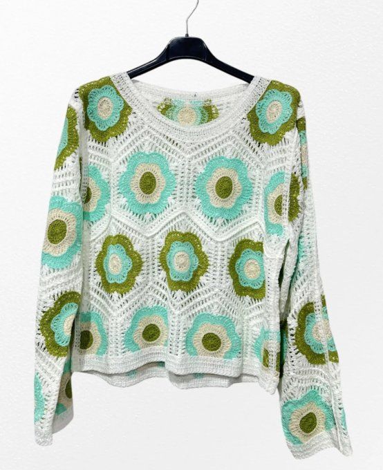 Pull en Crochet & Motifs Fleurs Rétro