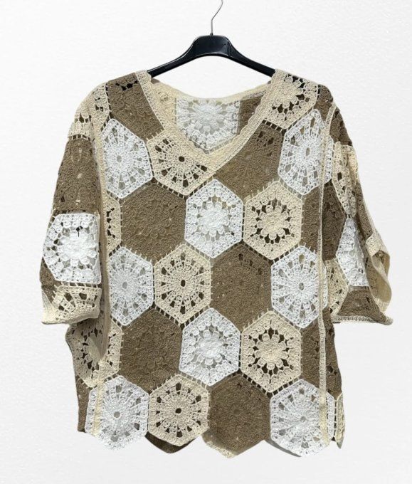 Pull en Crochet Patchwork Hexagones