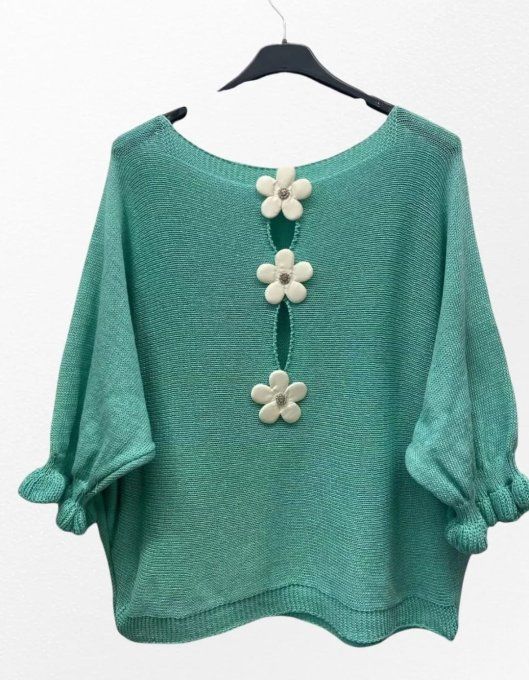 Pull en Maille Légère avec Dos Fleuri Bijou