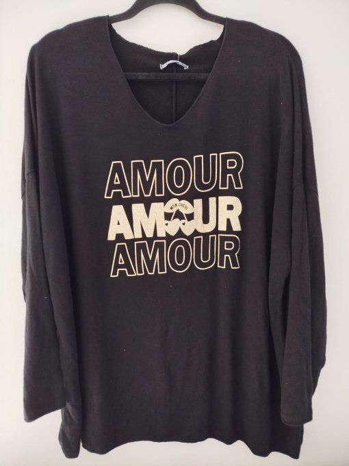 Pull fin Noir "AMOUR"