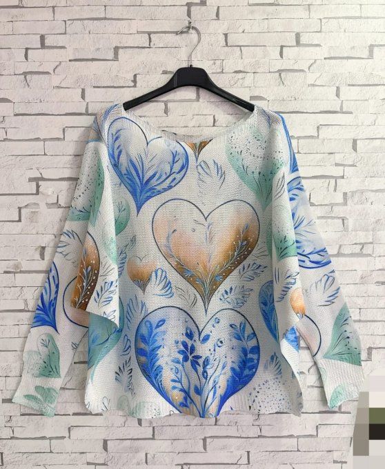 Pull Léger Imprimé Cœurs - Douceur Romantique