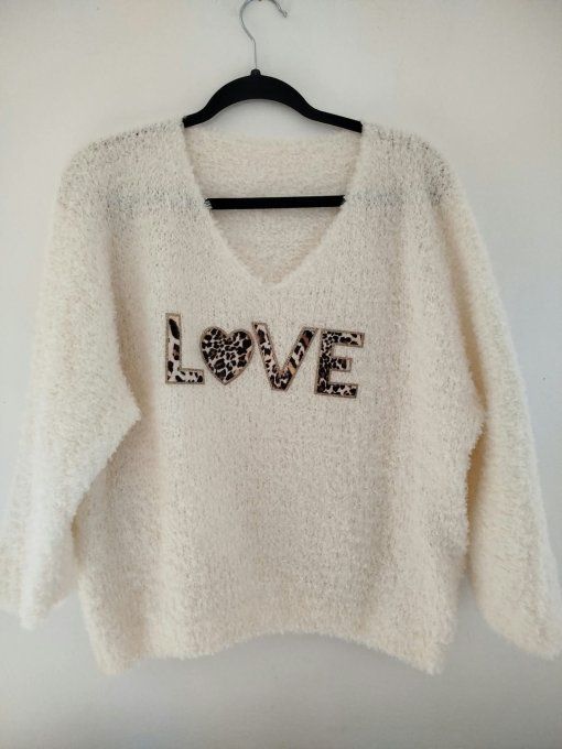 Pull Moelleux "Love" Imprimé Léopard