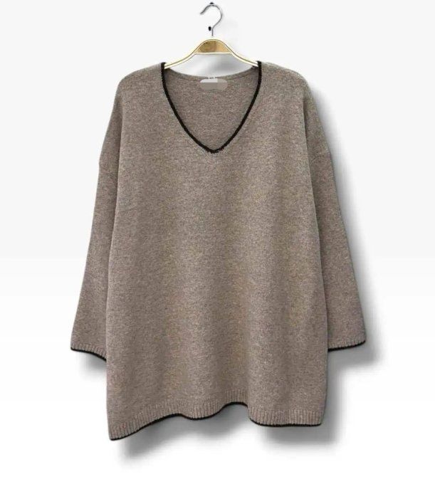 Pull Oversize Col V Liseré Contrasté
