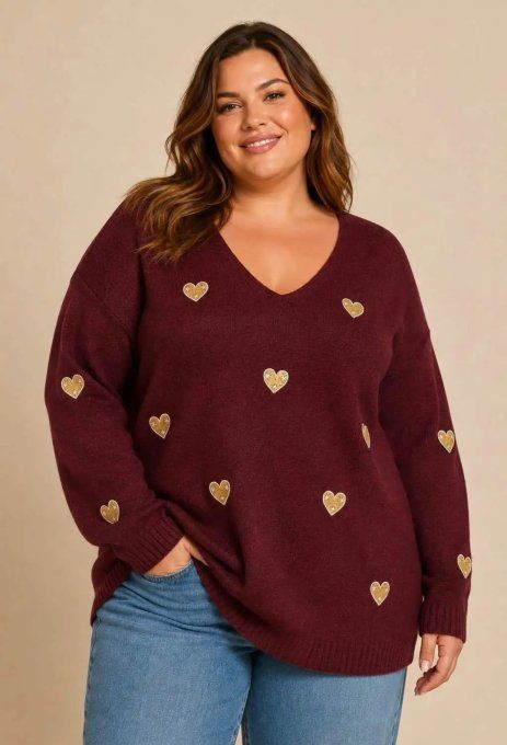 Pull Oversize Motifs Cœurs
