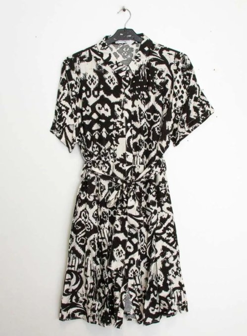 Robe Chemise à Motifs Abstraits Noir & Blanc
