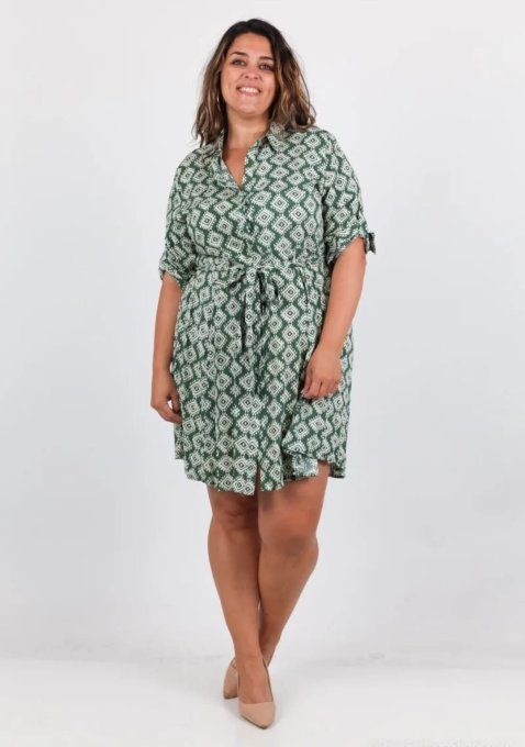 Robe Chemise "Géométrie Bohème" : Confort et Style en Vert Jade ✨