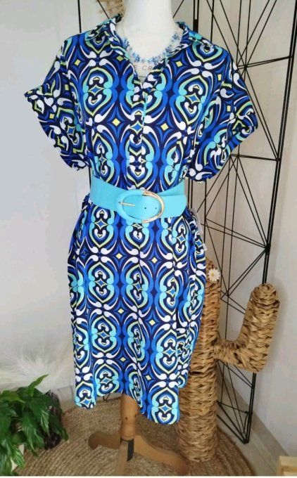 Robe Chemise Imprimée Bleue