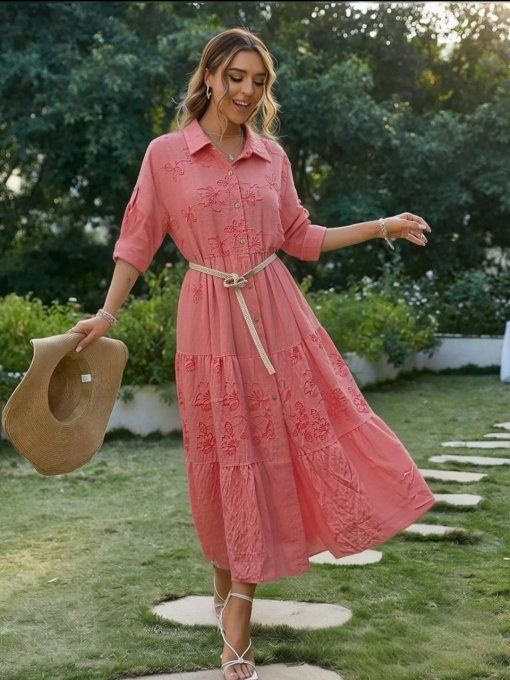 Robe Chemise Longue à Volants