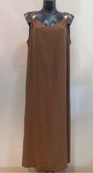 Robe longue fluide étoiles dorées chocolat