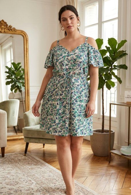 Robe Courte à Épaules Dénudées & Imprimé Floral