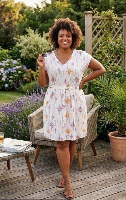 Robe Courte Fluide Imprimé Ethnique