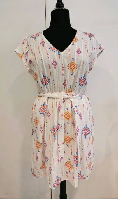 Robe Courte Fluide Imprimé Ethnique