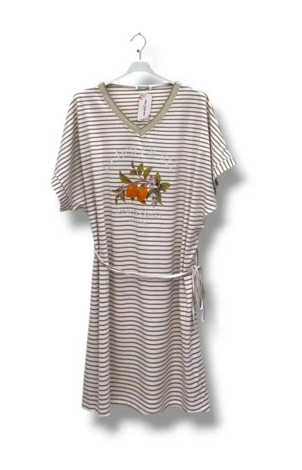 Robe Courte Rayée & Motifs Fruités