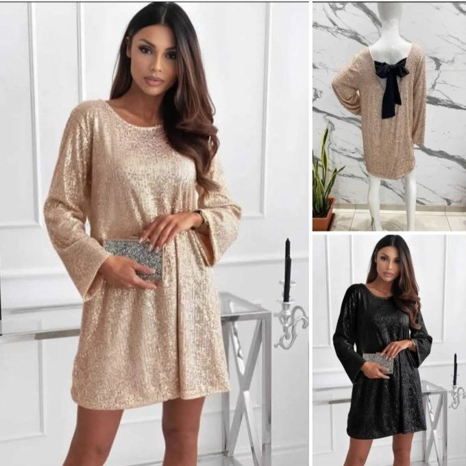 Robe Courte à Paillettes – Dos-Nu et Nœud Géant