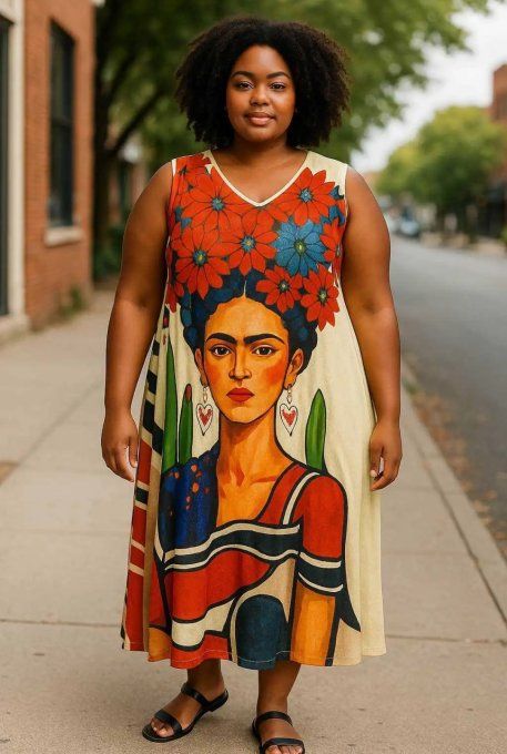 Robe Graphique à Motif Artistique "Frida"
