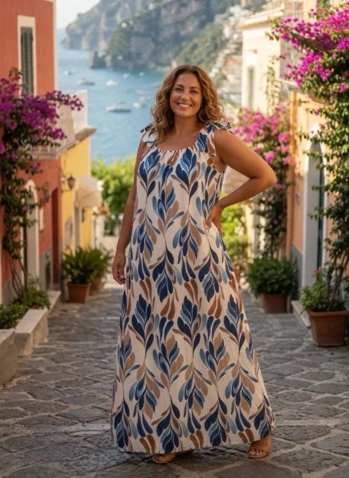 Robe longue à motifs botaniques