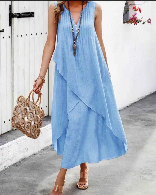 Robe Longue Asymétrique "Douce Harmonie" bleu