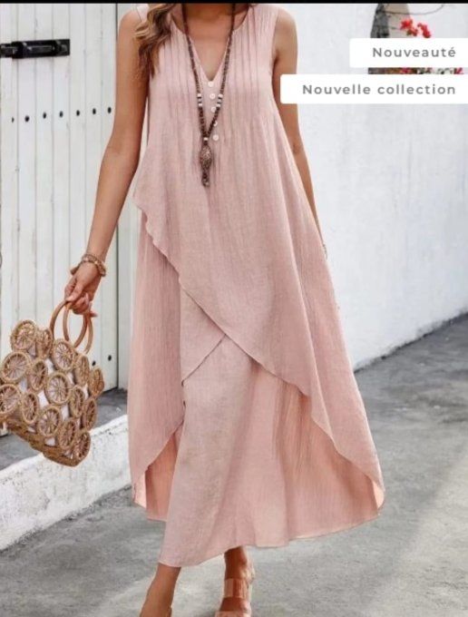 Robe Longue Asymétrique "Douce Harmonie"  rose
