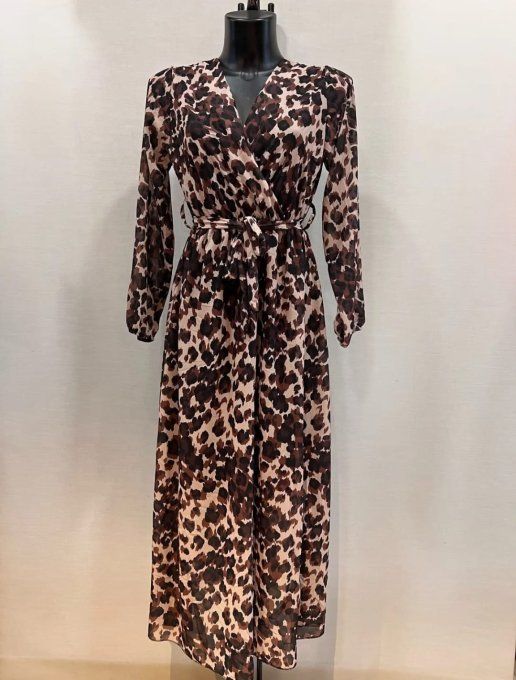 ​Robe Longue Cache-Cœur Imprimé Léopard