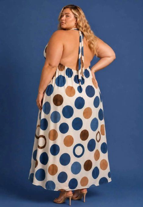 Robe Longue Dos Nu à Grands Pois