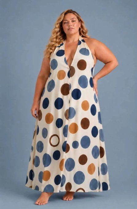 Robe Longue Dos Nu à Grands Pois