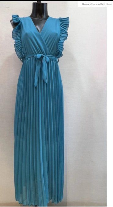 Robe Longue "Élégance Plissée" ✨ bleu canard