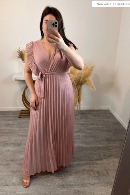 Robe Longue "Élégance Plissée" ✨ rose