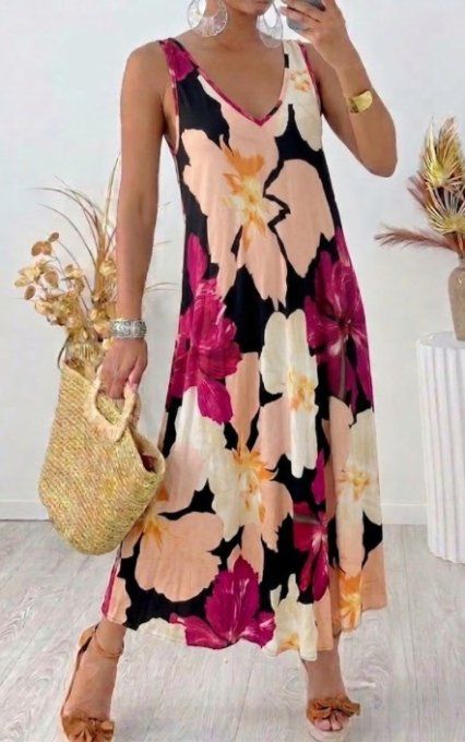 Robe Longue Fluide à Imprimé Floral