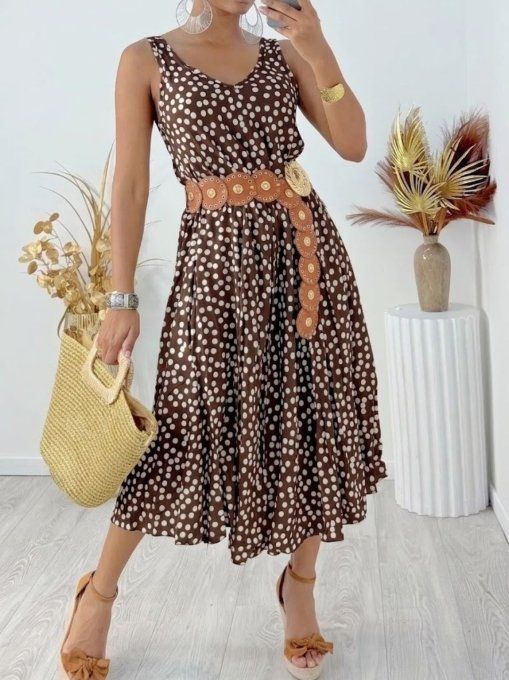 Robe Longue Fluide à Pois