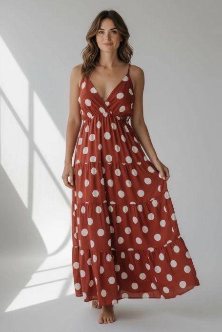 Robe Longue - Pois & Volants 