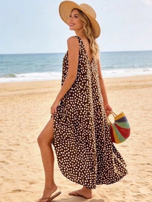 Robe Longue Fluide à Pois