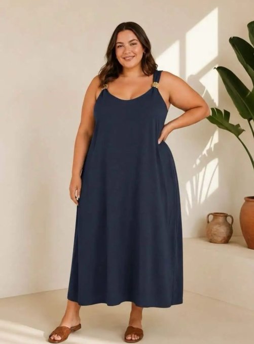 Robe Longue Fluide & Bretelles Ornées 