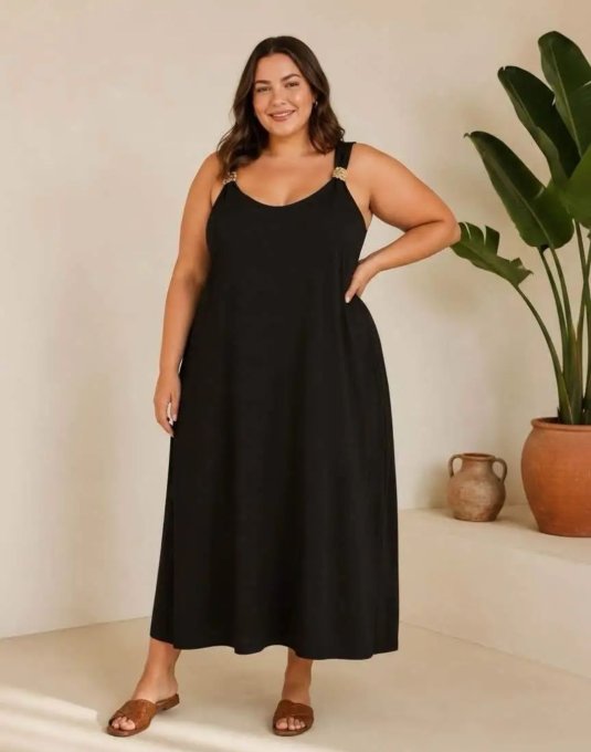 Robe Longue Fluide & Bretelles Ornées 