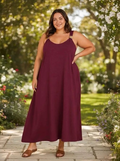 Robe Longue Fluide & Bretelles Ornées 
