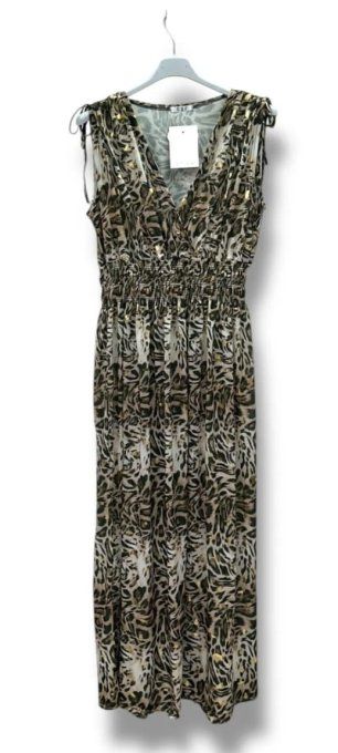 Robe Longue Fluide Imprimé Léopard & feuilles dorées