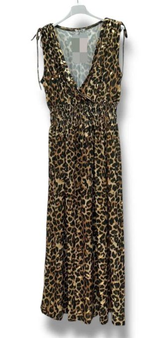 Robe Longue Fluide Imprimé Léopard & feuilles dorées