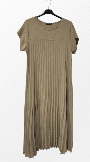 Robe Longue Plissée à Manches Courtes