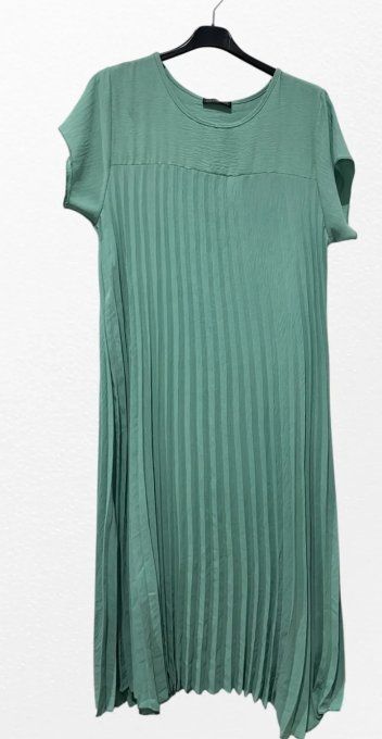 Robe Longue Plissée à Manches Courtes