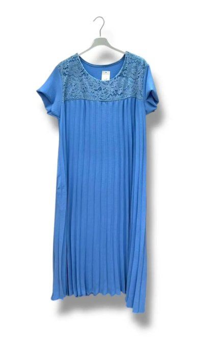 Robe Longue Plissée & Empiècement Dentelle