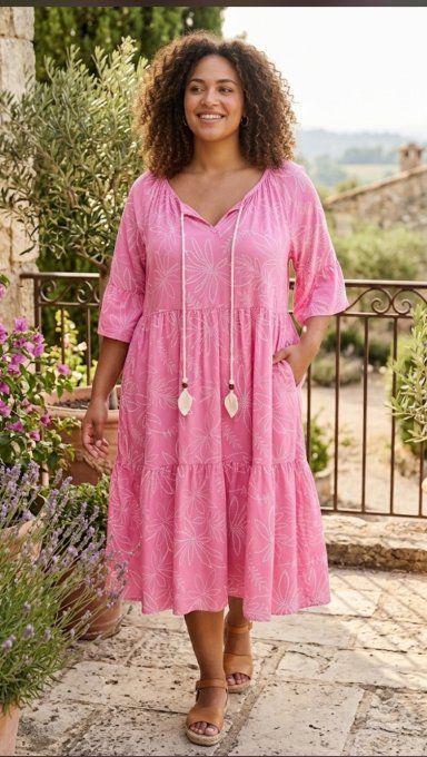Robe mi-longue à imprimé floral