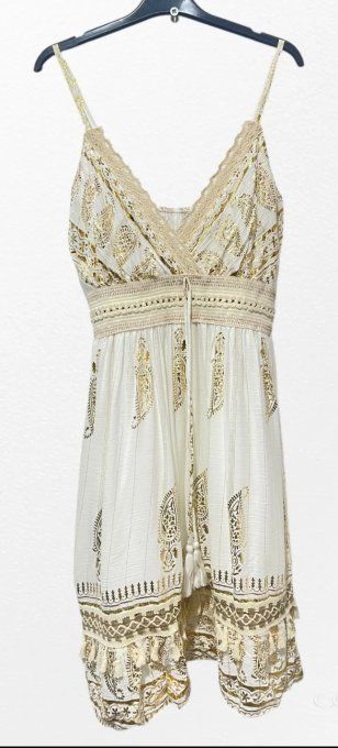 Robe Mi-Longue Bohème à Broderies &Lurex Doré