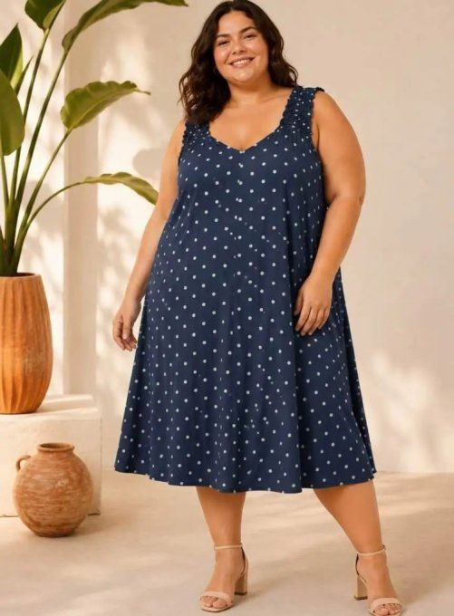 Robe midi à pois et détails smockés